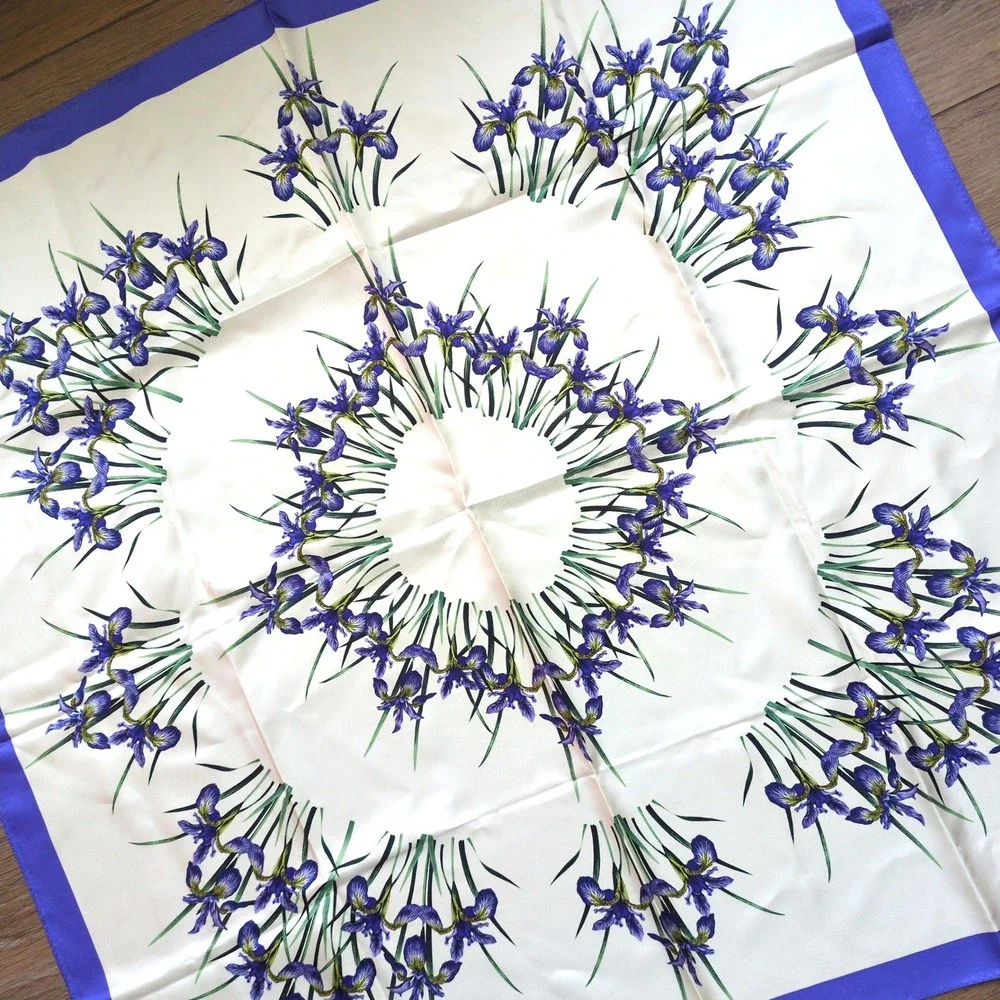 National Wildlife Federation Floral Iris Silk Scarf Purple White Botanical Large